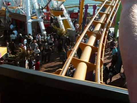 The Roller Coaster at Santa Monica Pier - and a Guy in a Barney Costume... Look Close