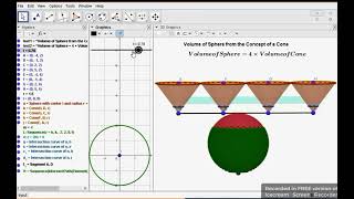 38  Volume of Sphere in terms of Cone using GeoGebra