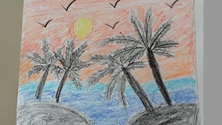 how to draw a scenery trees drawing #shorts