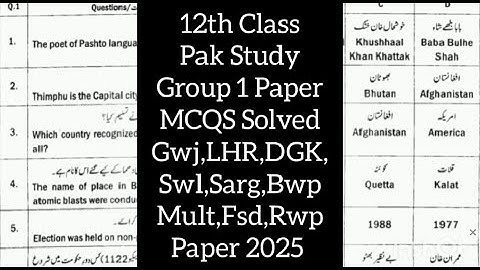 2nd year Pak study group 1 mcqs solved paper 2025 12th class Pak study paper group 1 mcqs solved
