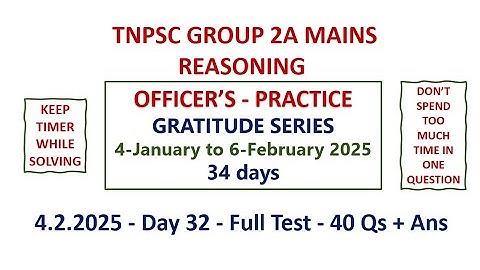 TNPSC GROUP 2A MAINS REASONING GRATITUDE SERIES - DAY 32 - 40 Qs+Ans. PDF link in Comment Section