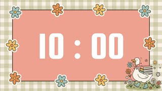 10-Minute Timer | With Calm Happy Piano Music & Alarm Bell | Goose and Gingham Cottagecore Theme 🤍🌿
