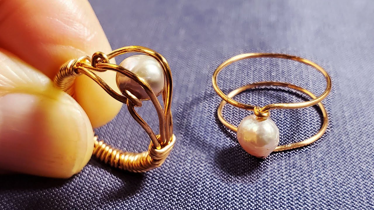 Pearl Ring 珍珠戒指01 DIY,  easy make ring 好做金屬線編織, wire & pearl 銅線與珍珠, display modern style 線與圓合組簡潔現代風