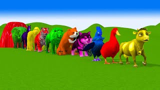 Paint Animals Cow Gorilla Duck Lion Chicken Horse Dog Elephant Tiger Bear Fountain Crossing Animals