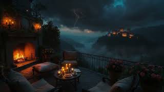 No Ads ⛈ Rain & Gentle Thunder at a Mystical Castle | Cozy Fireplace Ambience for Sleep &Deep Sleep