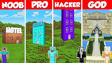 Hotel Build Battle Challenge - Noob vs Pro vs Hacker vs God - Minecraft Animation