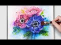 Easy flower/ Acrylic painting for beginner/ 아크릴화/ how to paint Anemone using a sponge and brush/ #21