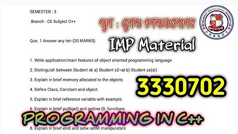 Programming in C++ M.Imp question bank #gtu #pyqpaper #exampaper #questionbank #engineering #gtube