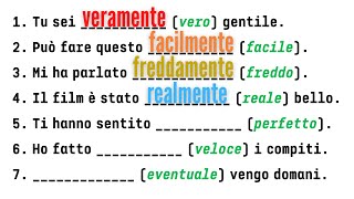 Italian how to form ADVERBS from adjectives | Simple exercise | A2/B1 | Learn italian free lessons