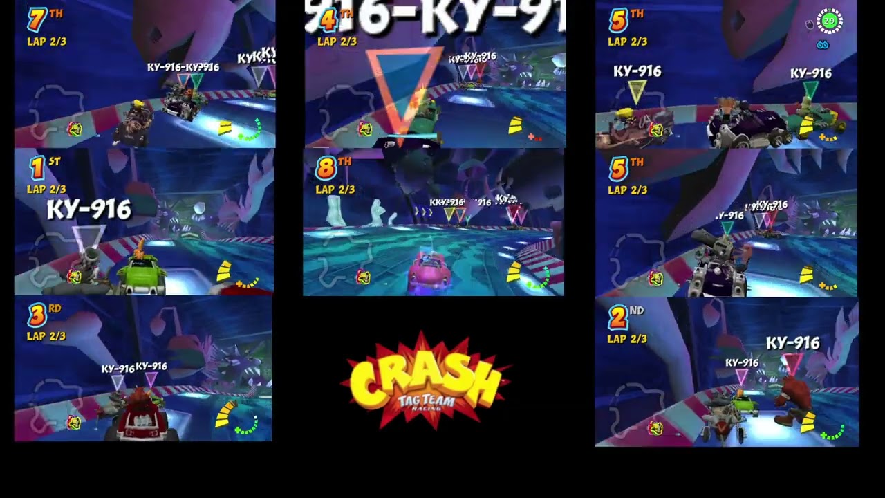 Crash Tag Team Racing - 8 Player Split Screen (Deep Sea Driving)
