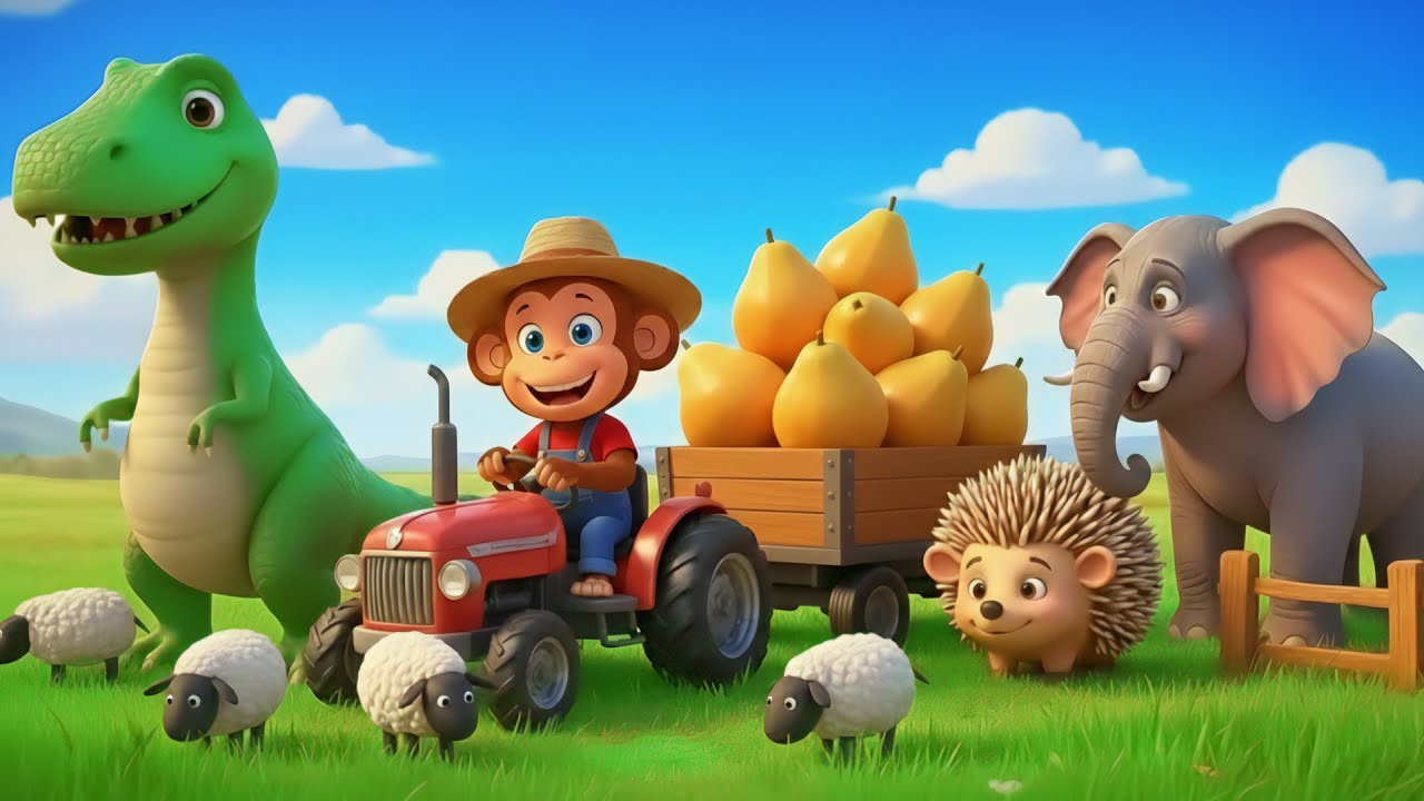 Monkey Farmer Harvests Giant Pomelos and Loads Tractor – Farm Work | Funny Monkey Kids! 🍊🐒🚜