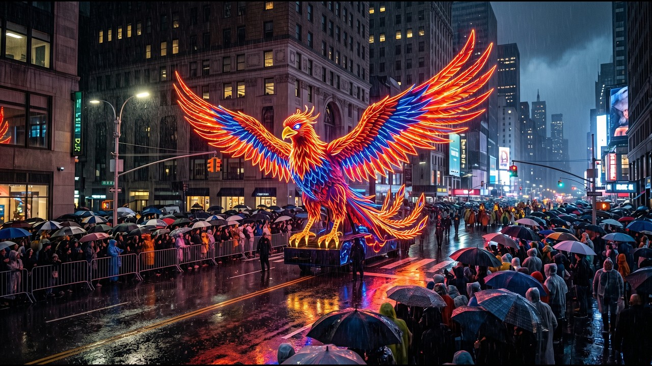 Massive Rain Parade in USA 2026 Unreal Crowd POV Wet Street Festival ...
