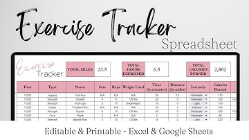Exercise Tracker Google Sheets Fitness Tracking Excel Spreadsheet Running Log Walking Journal