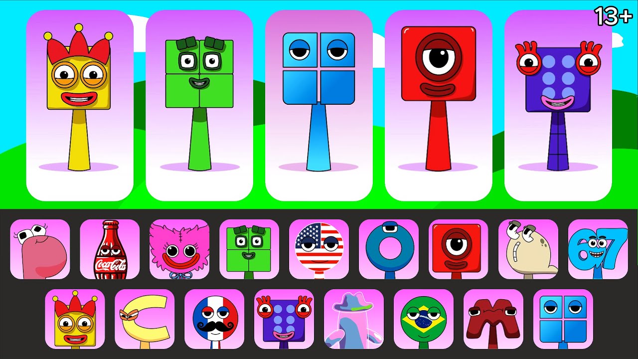 Sprunki OC: Three Numberblocks, Four Numberblocks, a17, One Numberblocks, Hungry Worm Phase 2