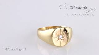 Diamond Star Pinky Signet Solid 14K Gold Ring | SG000738