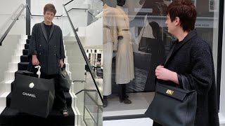 CHANEL MEGA HAUL RTW XXL FLAP BAG 24K UNBOXING SHOPPING VLOG FALL WINTER 2024 BLACK TWEED JACKET