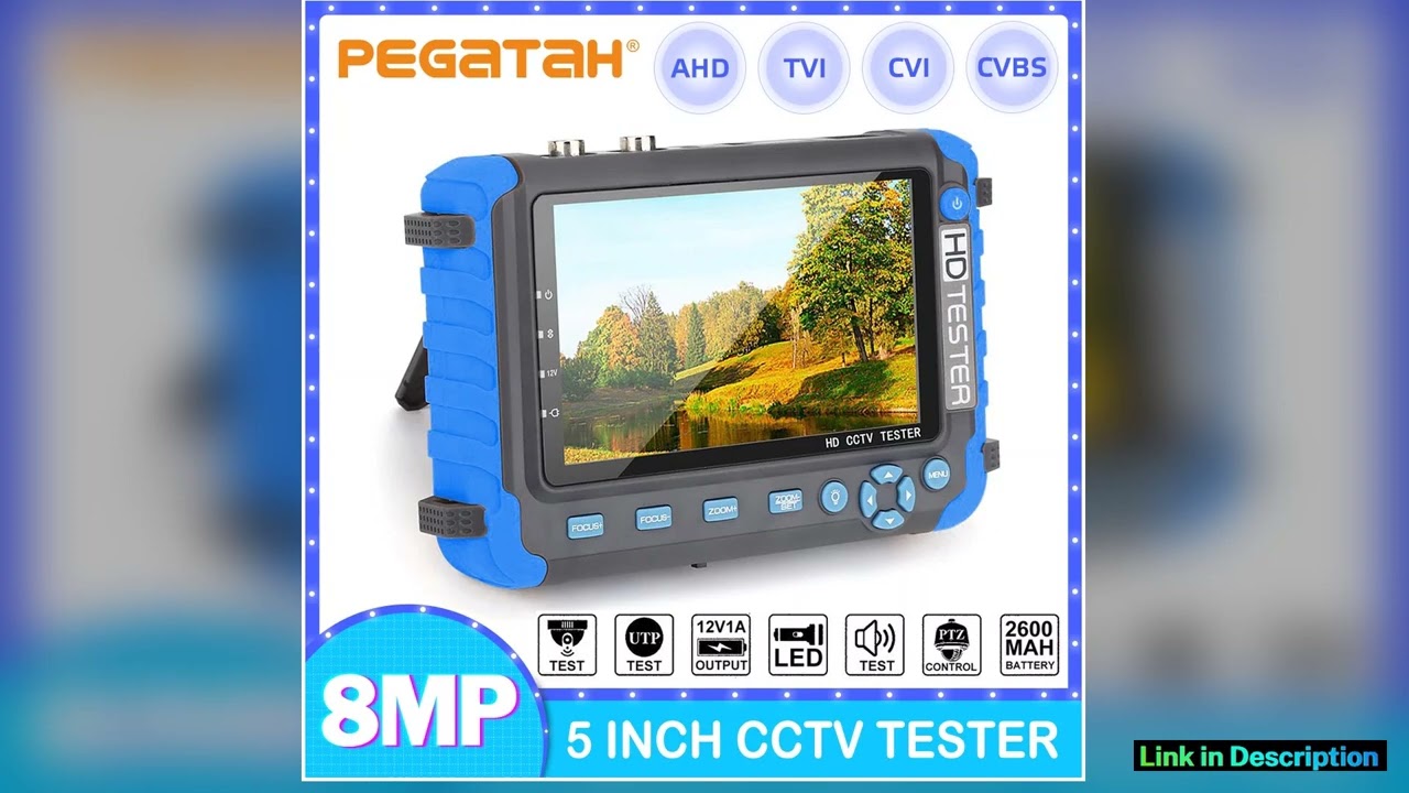 PEGATAH 8MP 4K CCTV Tester Security Camera 5 Inch TFT LCD Monitor for 4 IN 1 TVI AHD CVI Analog Sec