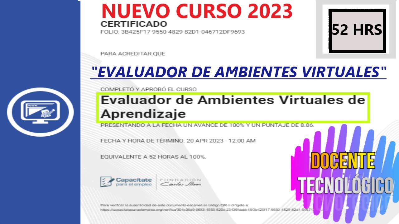 Docente Tecnológico: CURSO "EVALUADOR DE AMBIENTES VIRTUALES DE
