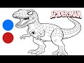 Coloring T-REX in Spiderman Costume | Black and White to Color |  Spiderman  Uniform Coloring Pages