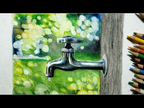 色鉛筆で公園の蛇口を描いてみた 風景画 Realistic Colored Pencil Drawing Of A Park Faucet Youtube