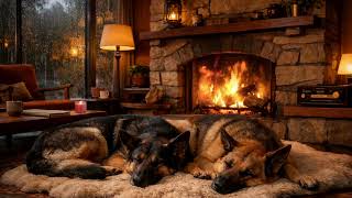 Fall Asleep With German Shepherds 🐶🔥🌧️ 12 Hour Fireplace & Rain Sleep Sounds screenshot 5