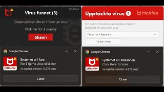 browser push notification as fake error example = google chrome McAfee warning dialogue pop up flood