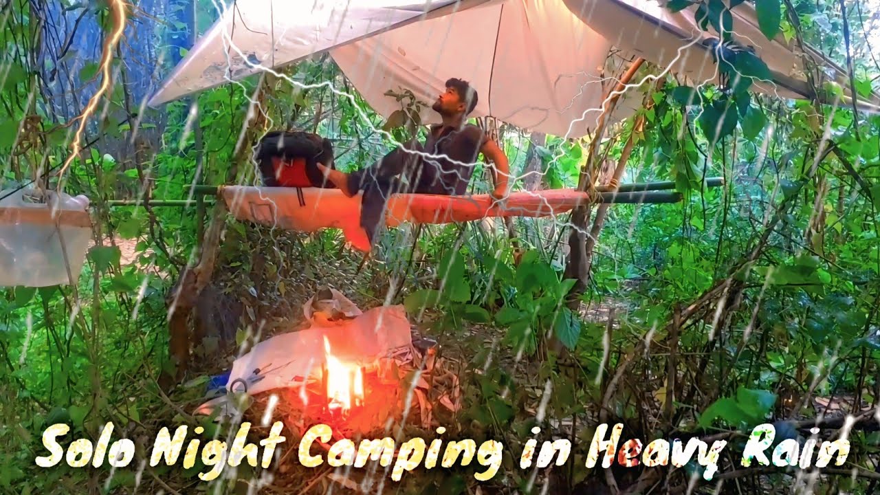 "Heavy Rain Camping in Deep Forest | Thunderstorm Night in Jungle ...