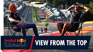 The view from the top! Daniel Ricciardo and Max Verstappen at the Belgian Grand Prix