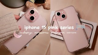 ֶ֪ ♡̷ iphone 15 pink series 128gb unboxing, accessories, wallpaper, camera test ☁ | indonesia