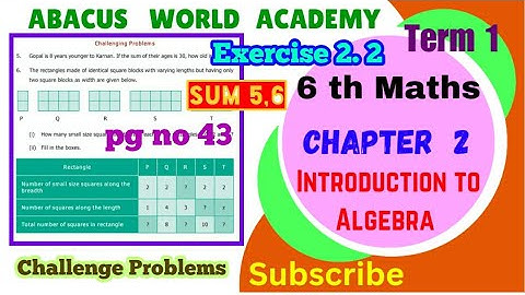 6th Maths Term 1 chapter 2 Introduction to Algebra Exercise 2.2 Sum 5,6 challenge  problems pg no 43
