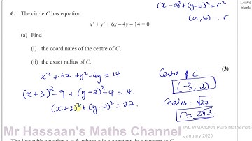WMA12/01 Edexcel IAL P2 JAN 2020 Q6 Equation of Circles, Circle Geometry