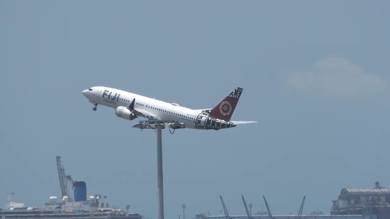 Fiji Airways FJ920 B737 MAX 8 DQ-FAD BNE-NAN take off at Brisbane Airport (BNE/YBBN) #bula #fiji