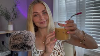 ASMR have coffee w/ me (iced coffee sounds, tapping, rambling) ✨