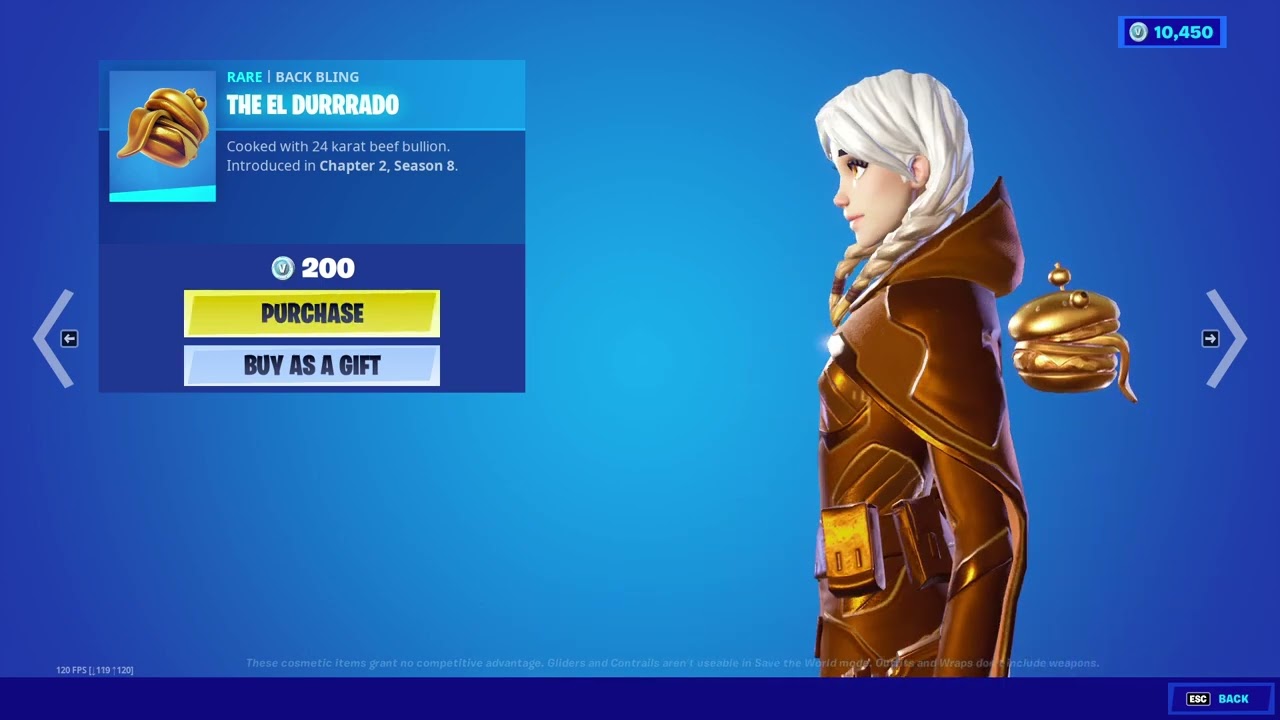 Fortnite Torin trying on The El Durrrado back bling