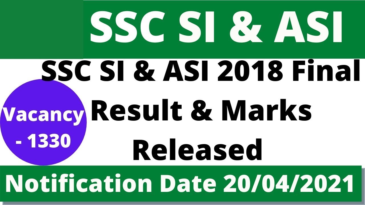 SSC SI & ASI 2018 Final Result & Marks Released Post Of 1330 Check Now