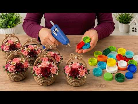 Don't Throw Them Away! Make Amazing Flowers Basket From Plastic Bottle Caps! DIY