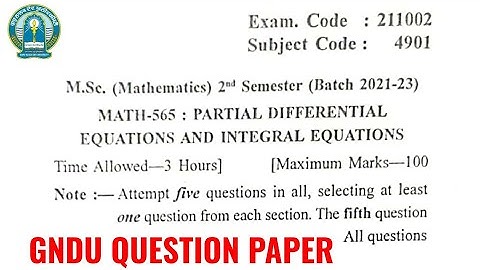 Gndu Msc Mathematics 2nd Semester Partial Differential Equations and Integral Equations Paper