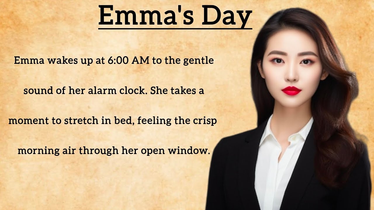 Outline Video Emma's Day English Practice Conversation | Morning to night Full Day Routine | Daily Life Routine