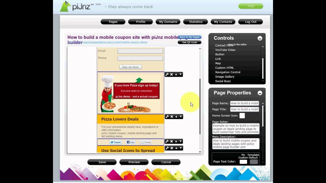 How to build a mobile landing page for coupons and lead capture with piJnz