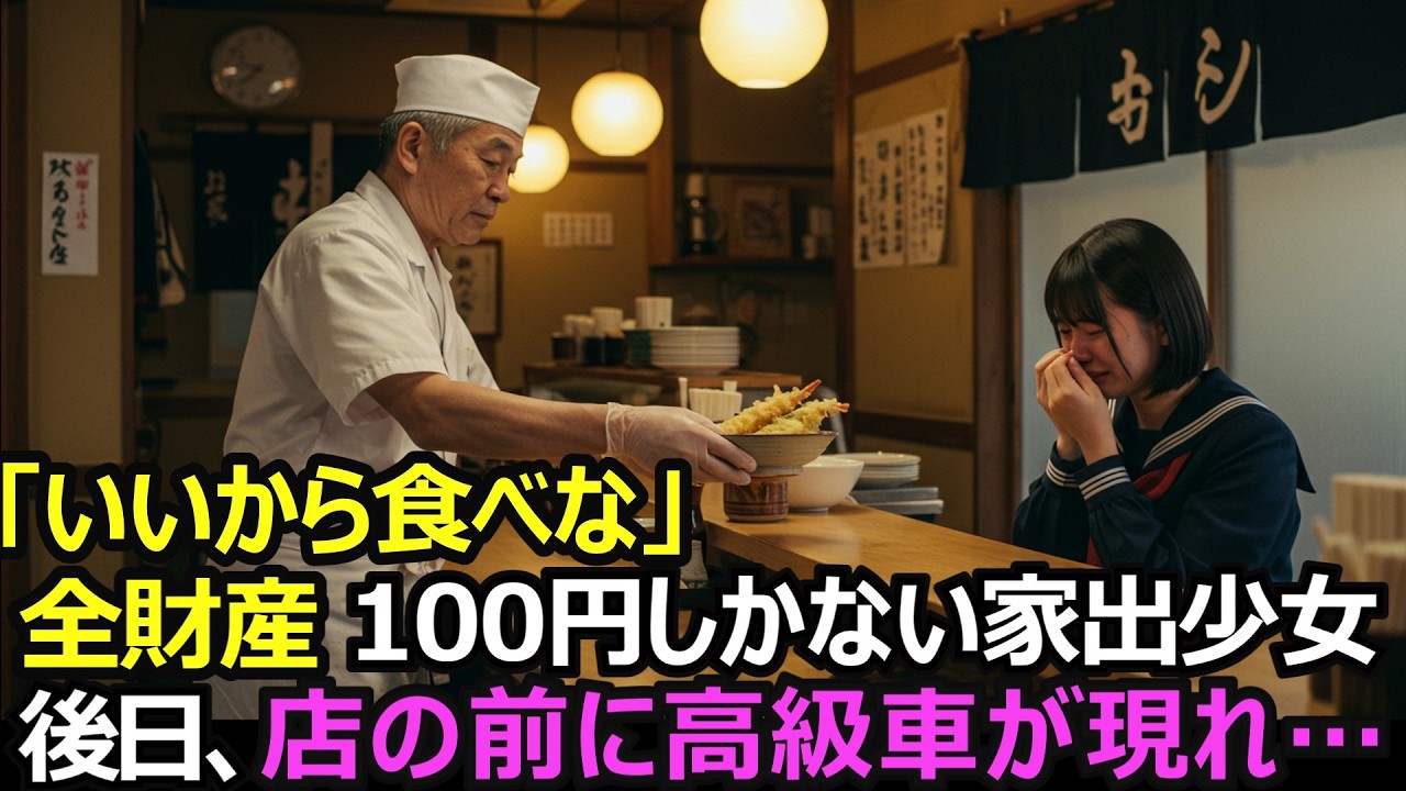 倒産寸前の蕎麦屋の店主が、所持金100円の少女に無料で天ぷら蕎麦を振る舞った。後日、黒塗りの高級車が現れ…【感動する話】
