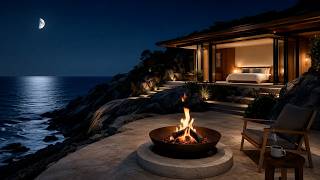Cliffside Villa Above the Midnight Sea Fireside Calm Coastal Waves for Deep Sleep Ambience