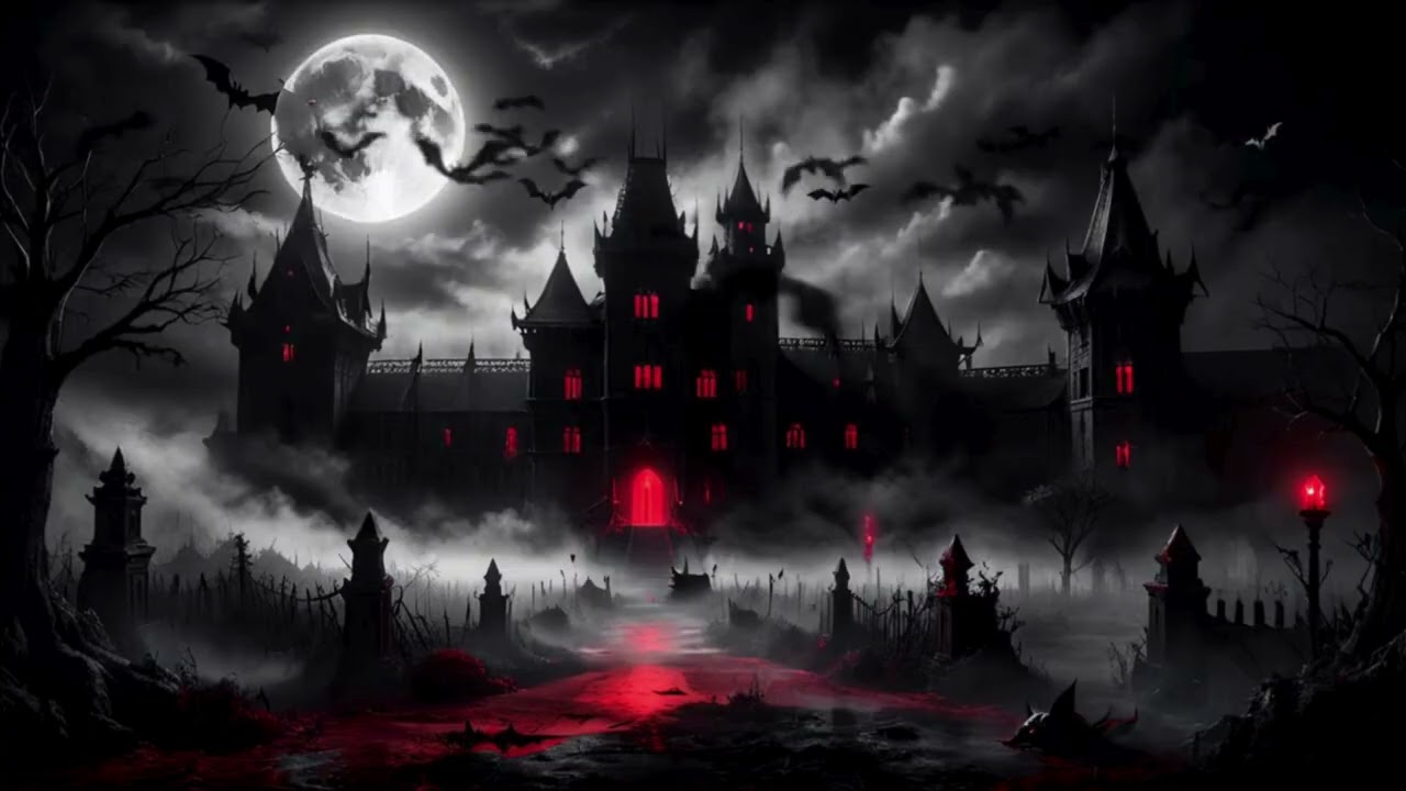 🦇🌕 Halloween Ambience Haunted Castle & Bats Under the Full Moon 🌕🦇
