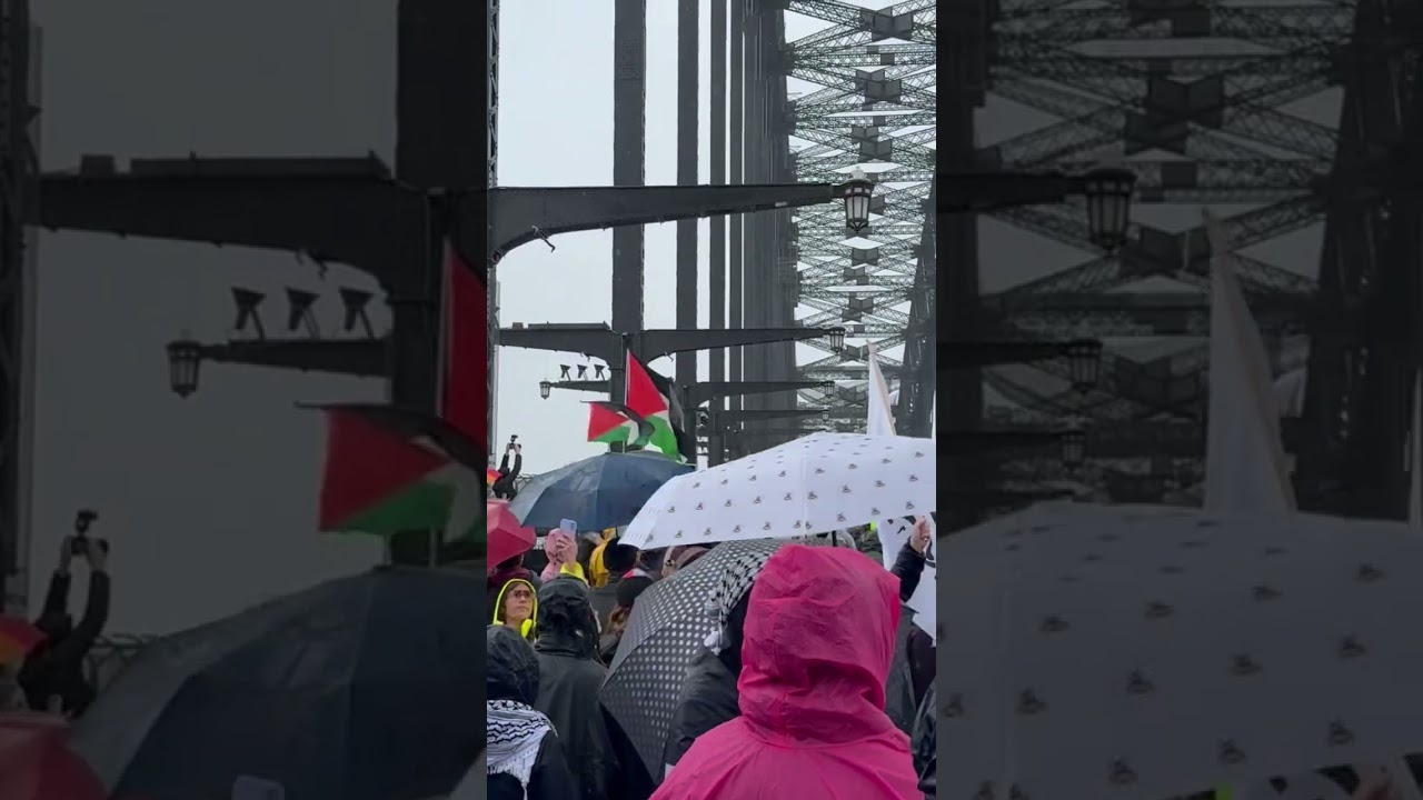 Pro Palestine Protest in Sydney under heavy rain 