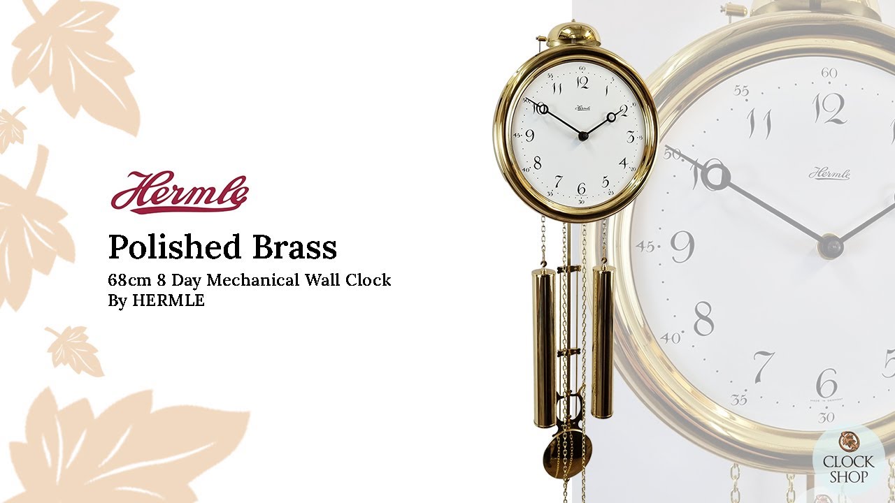 68cm Polished Brass 8 Day Mechanical Wall Clock By Hermle - YouTube