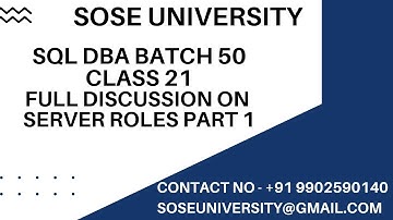 Sql DBA Batch 50 Class 21 Full Discussion on Server Roles Part 1 || Contact : +91 9902590140
