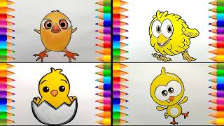 Dibuja y Colorea Cuatro Pollitos Famosos | MIX de Dibujos para Dibujar y Colorear Para Niños