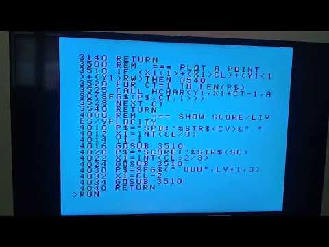 Cannonball BASIC program running over real TI-99/4A