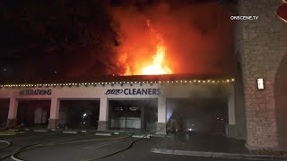 Fire Burns Through Strip Mall In Woodland Hills