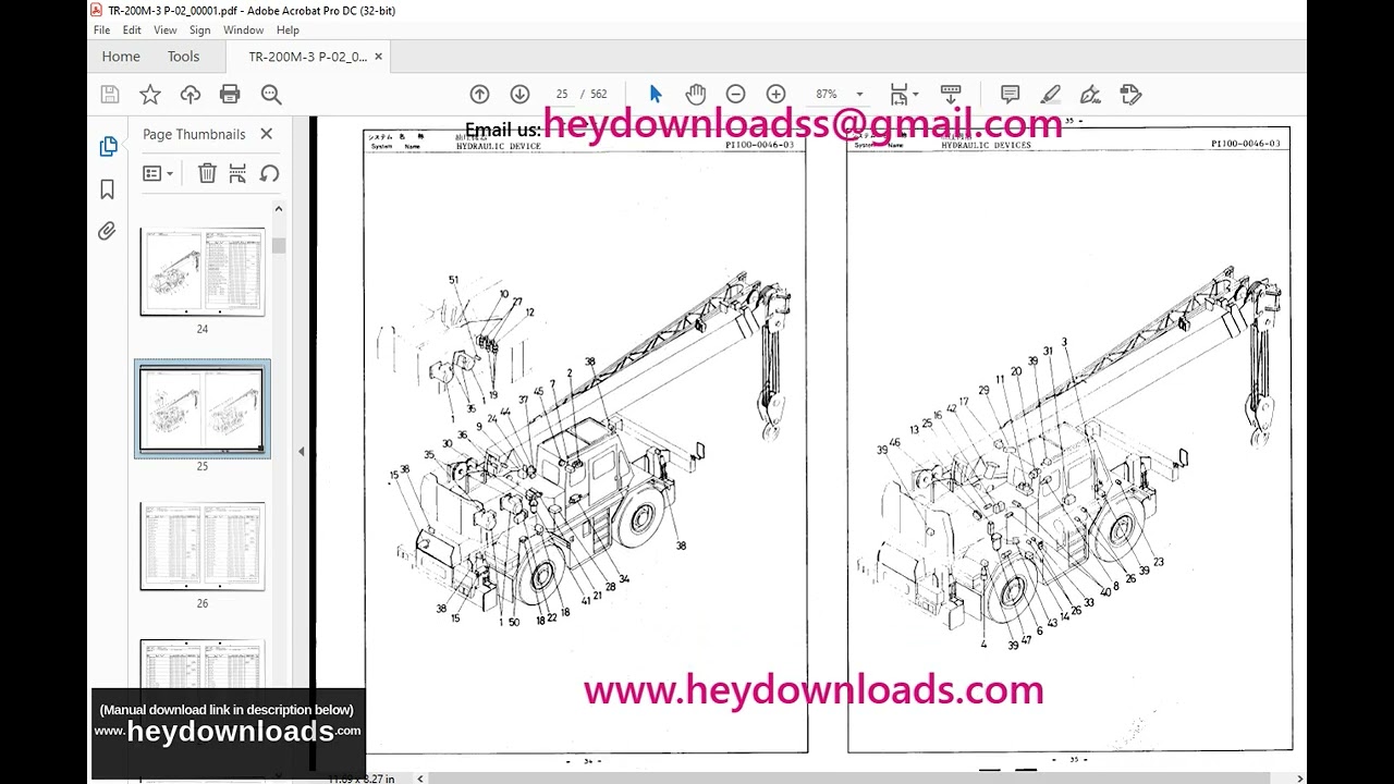 Tadano TR 200M-3 Hydraulic Crane Parts Catalog Manual SN 520603