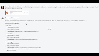AI Co-Pilot summarizes and analyzes Apple, Inc. Income Statement